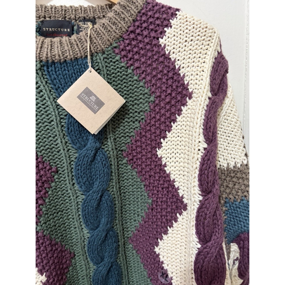 Vintage 90s Structure Colorful Cableknit Sweater NWT Size‎ XL - Picture 3 of 4